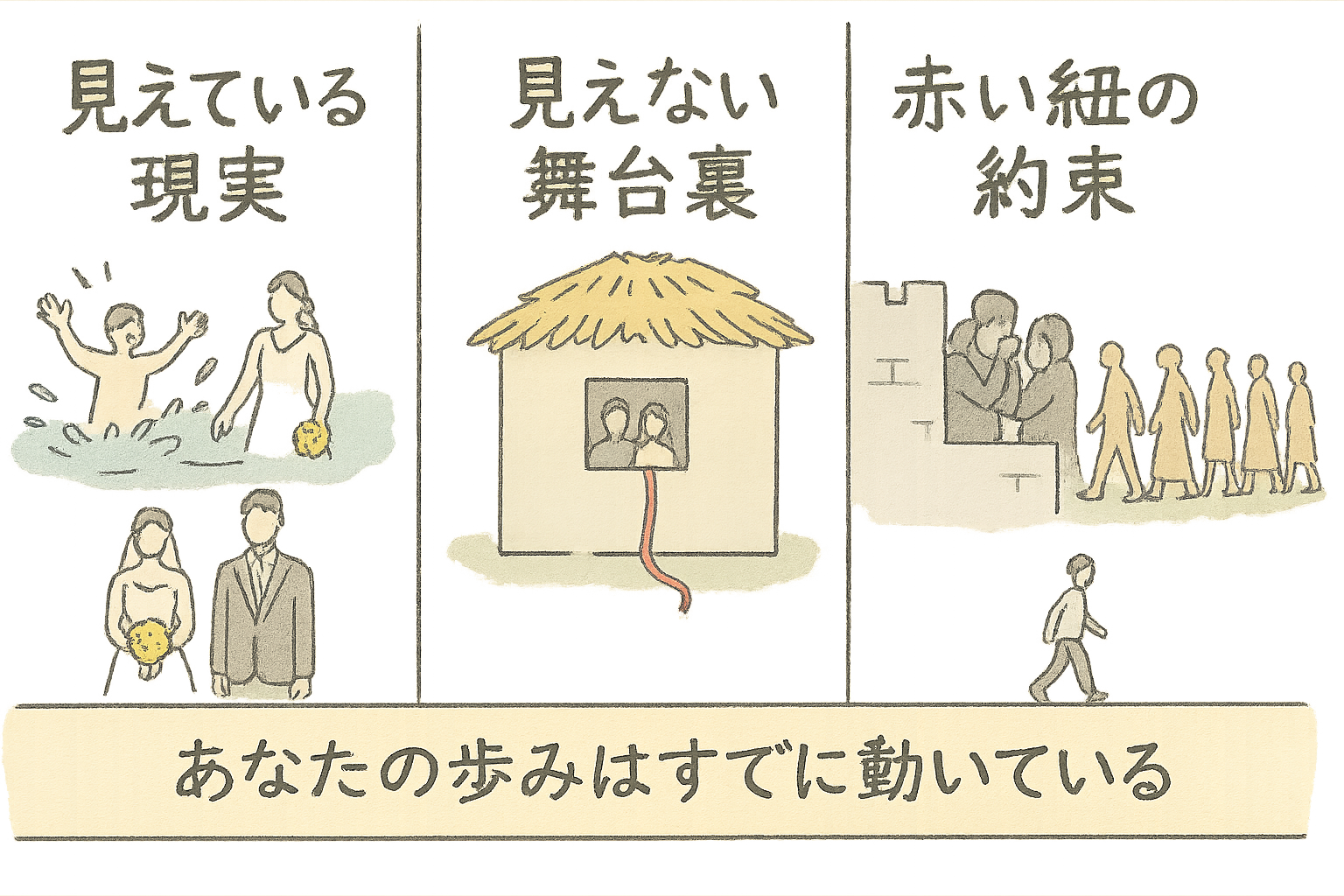 見えている現実・見えない舞台裏・赤い紐の約束・あなたの歩みはすでに動いている